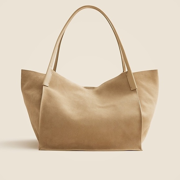 J. Crew Handbags - J.Crew Unstructured Large Berkeley Luxe Tote Carryall Bag in Light Khaki Suede 👜